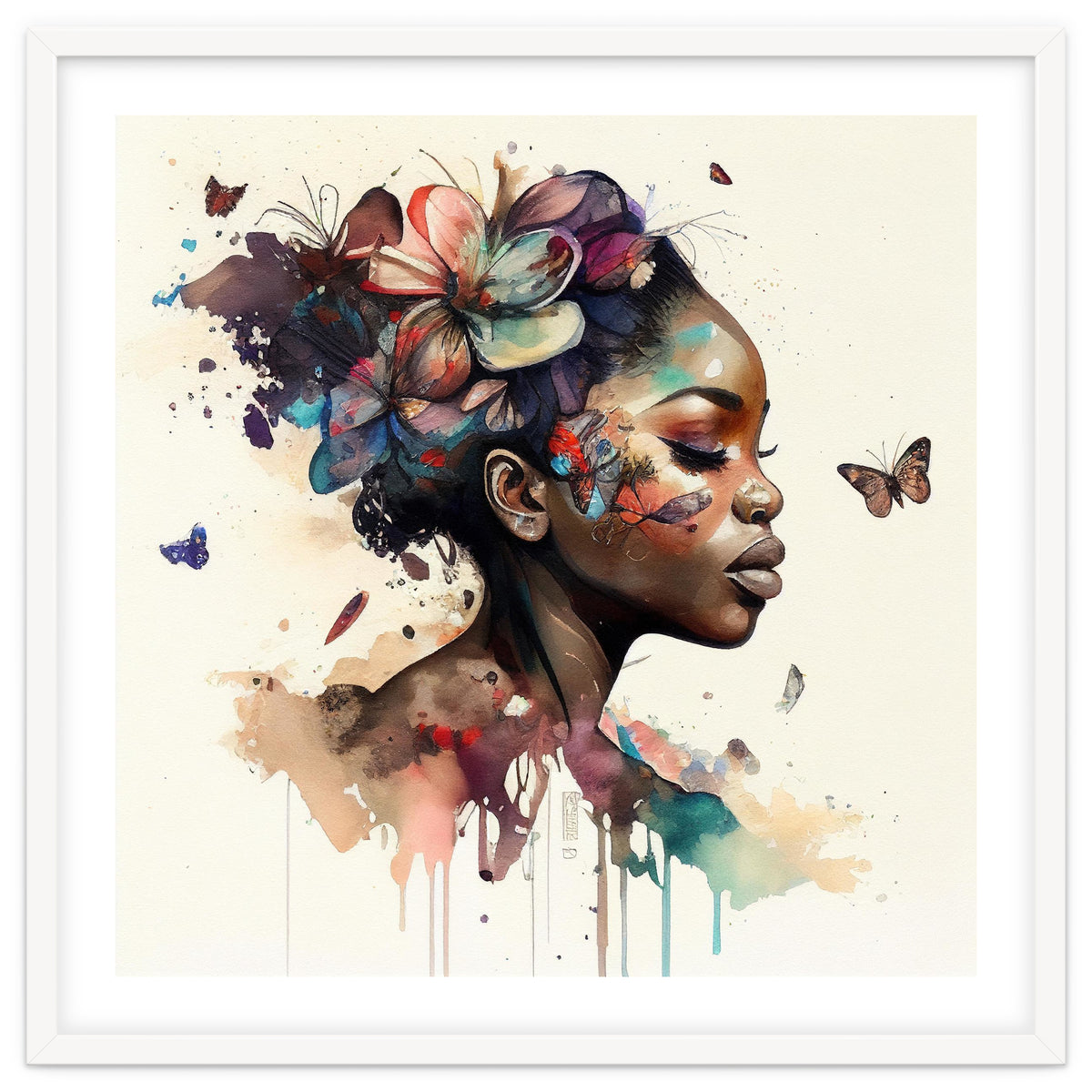 Watercolor Butterfly African Woman #11