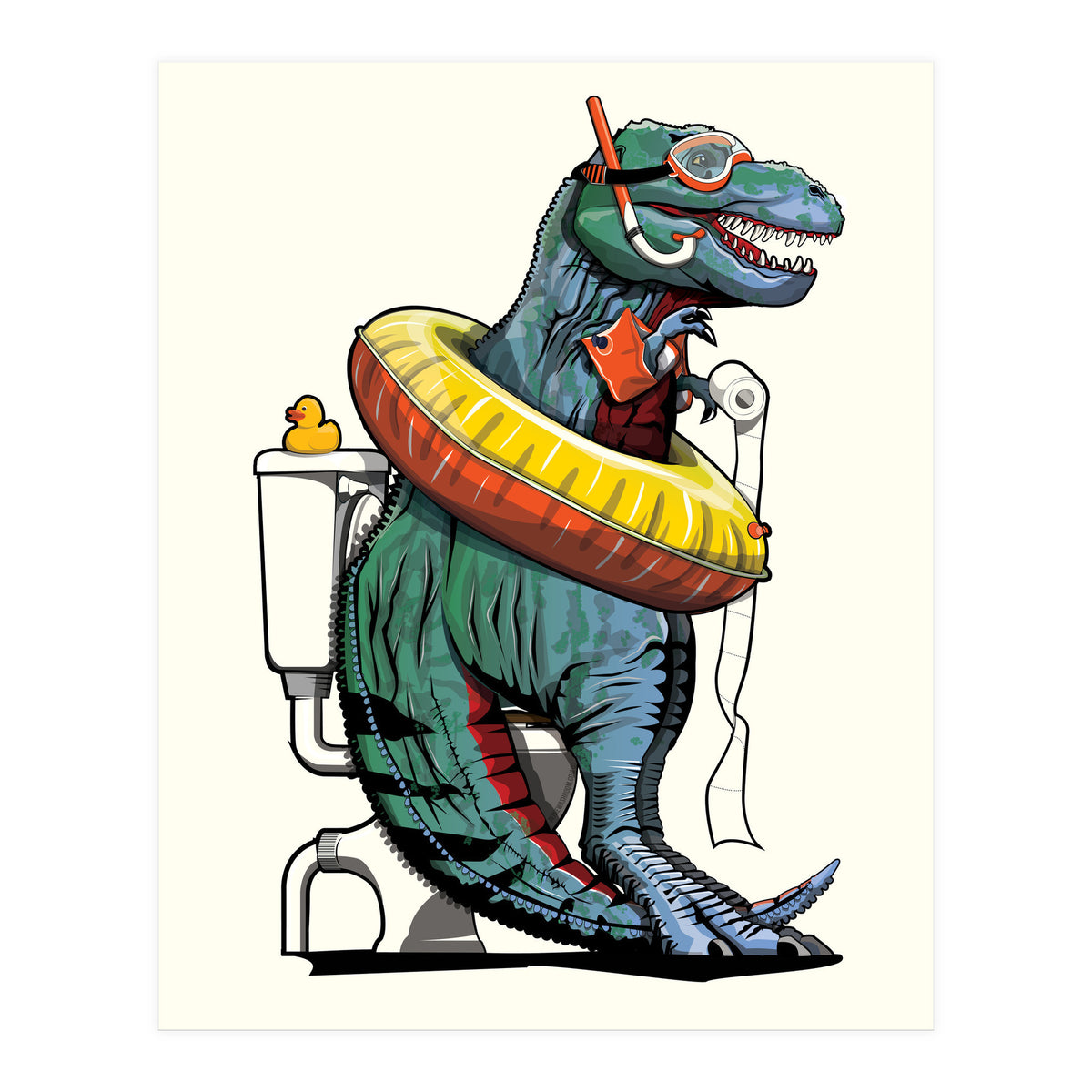 Dinosaur T-Rex on the Toilet, Funny bathroom humour (Print Only)