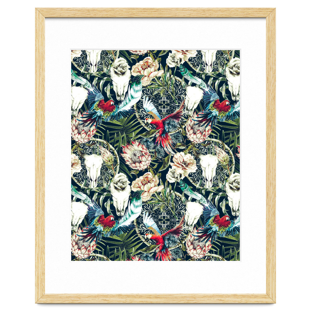 Dark pattern boho skull tropical