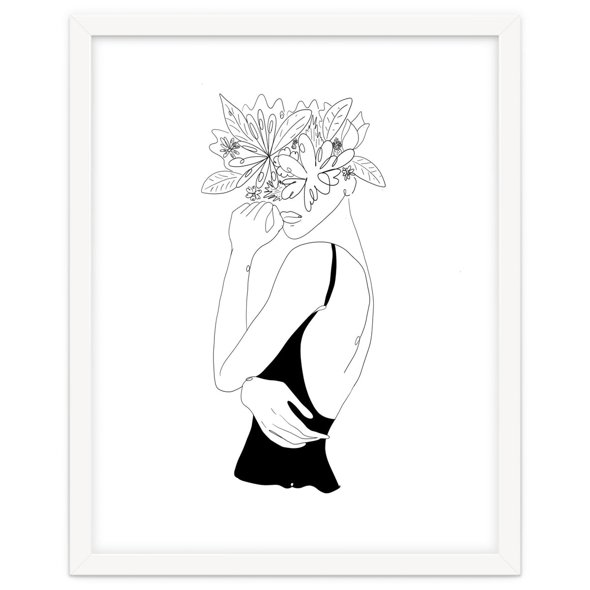 Line Drawing Girl with Flowers
