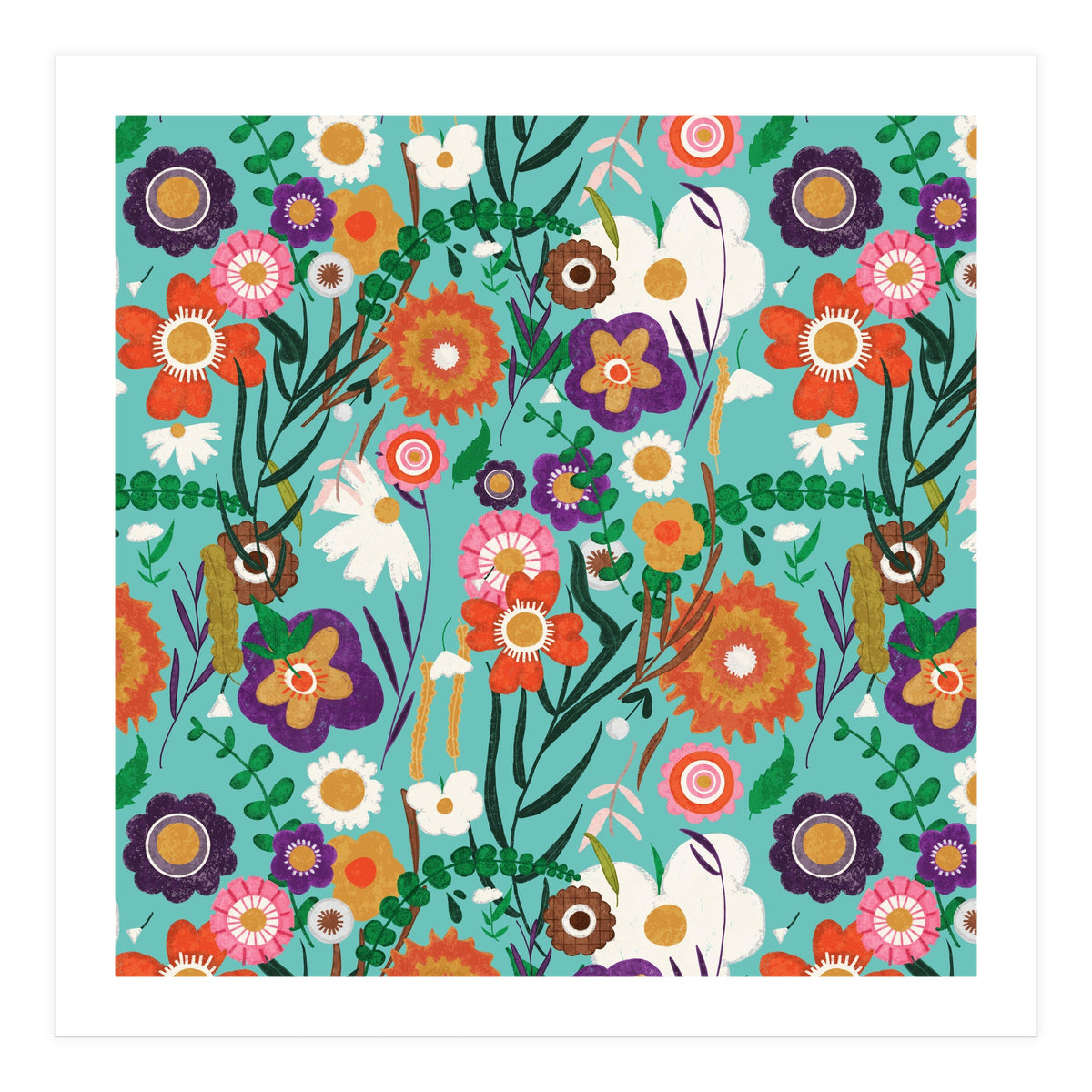 Folk Spring Floral Blue  (Print Only)
