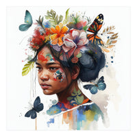 Watercolor Floral Indonesian Native Woman #2 (Print Only)