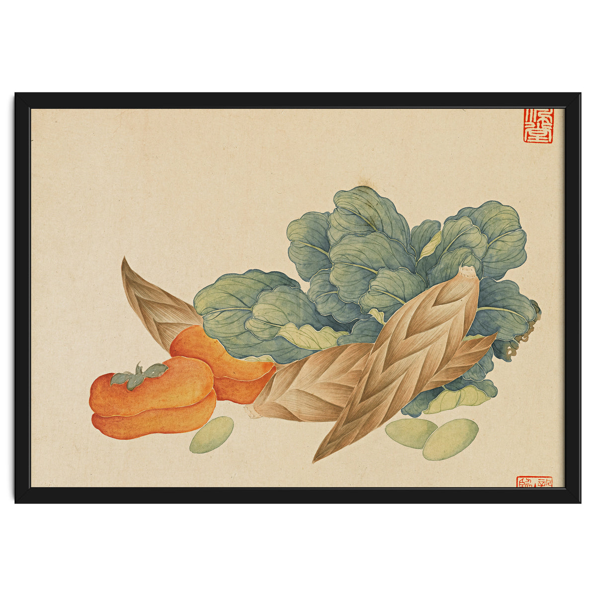 Wang Chengyu~flowers And Vegetables, Vegetables, Fruits, Chinese Cabbage, Lentils, Bamboo Shoots, Persimmons
