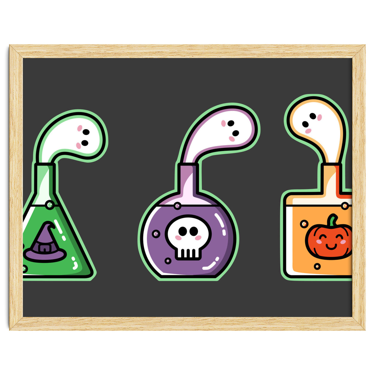 Kawaii Cute Halloween Potions - witches hat, skull, pumpkin, ghosts
