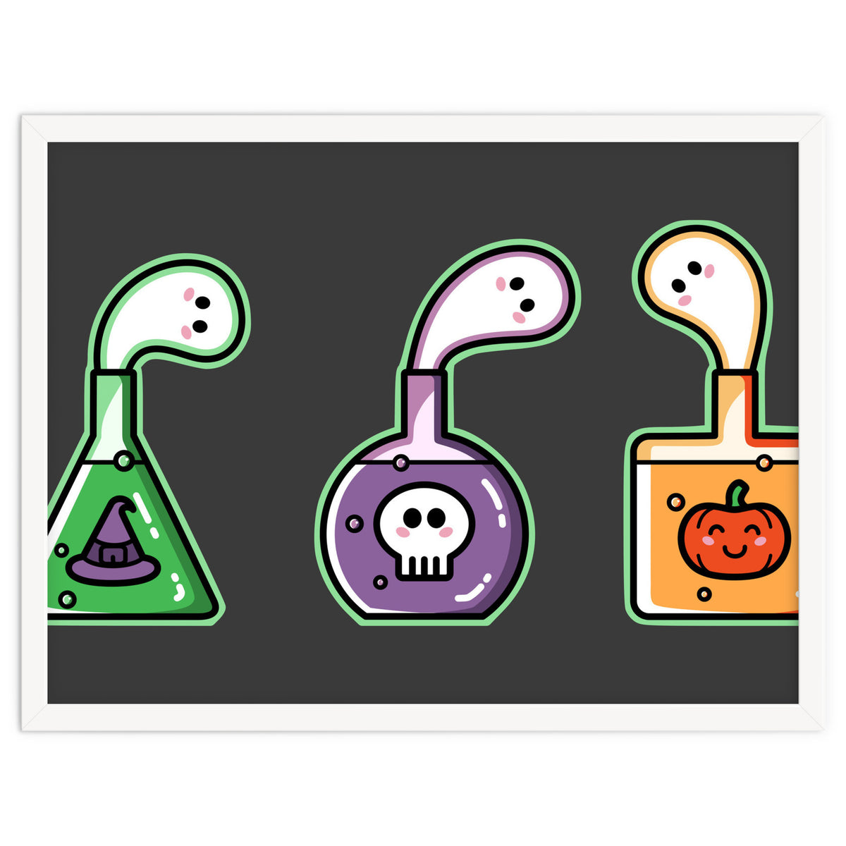 Kawaii Cute Halloween Potions - witches hat, skull, pumpkin, ghosts