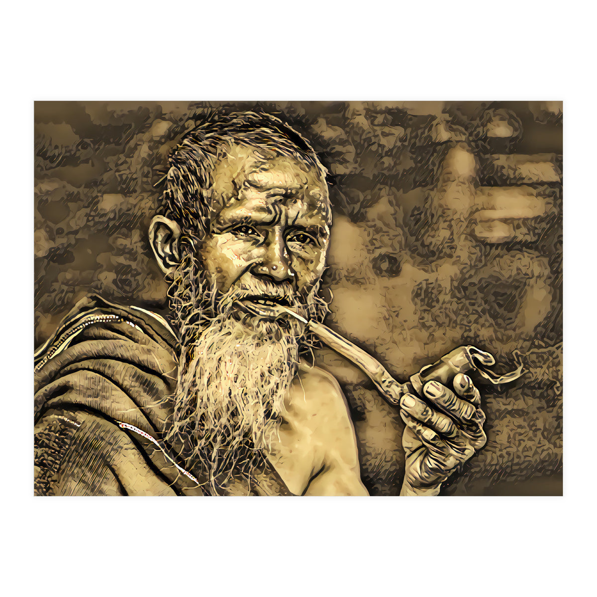Old Man with Pipe (Print Only)