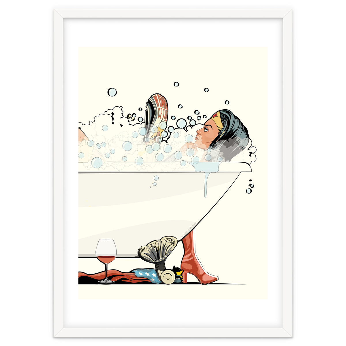 Wonder Woman in the Bath, funny Bathroom Humour