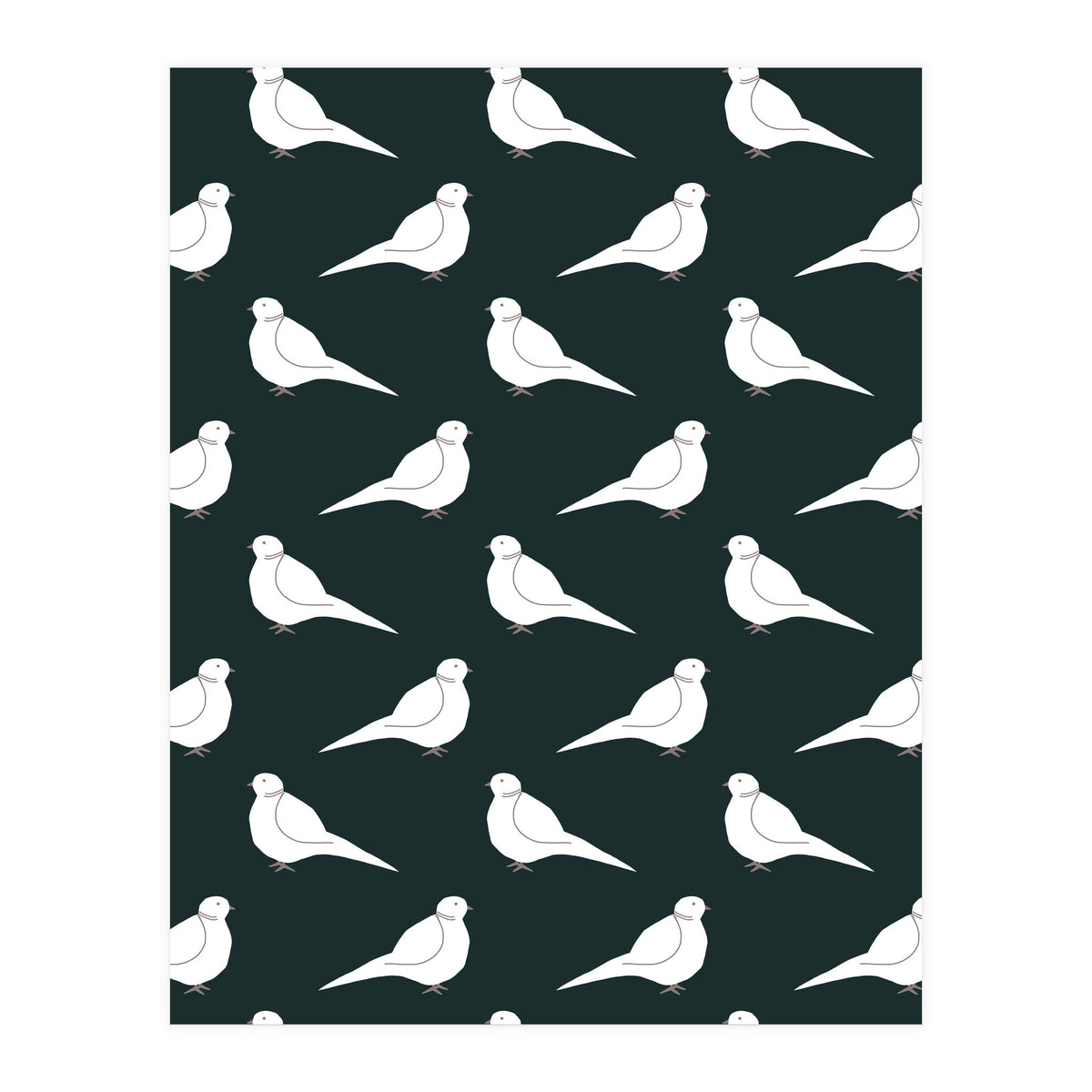 White Bird Pattern On Black (Print Only)