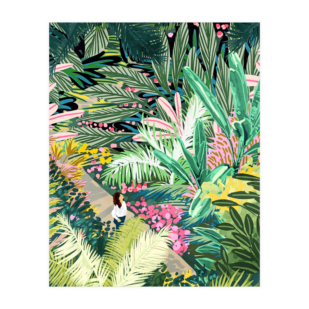 Bohemian Jungle, Tropical Botanical Nature Illustration, Forest Solo Travel Plants Painting (Print Only)