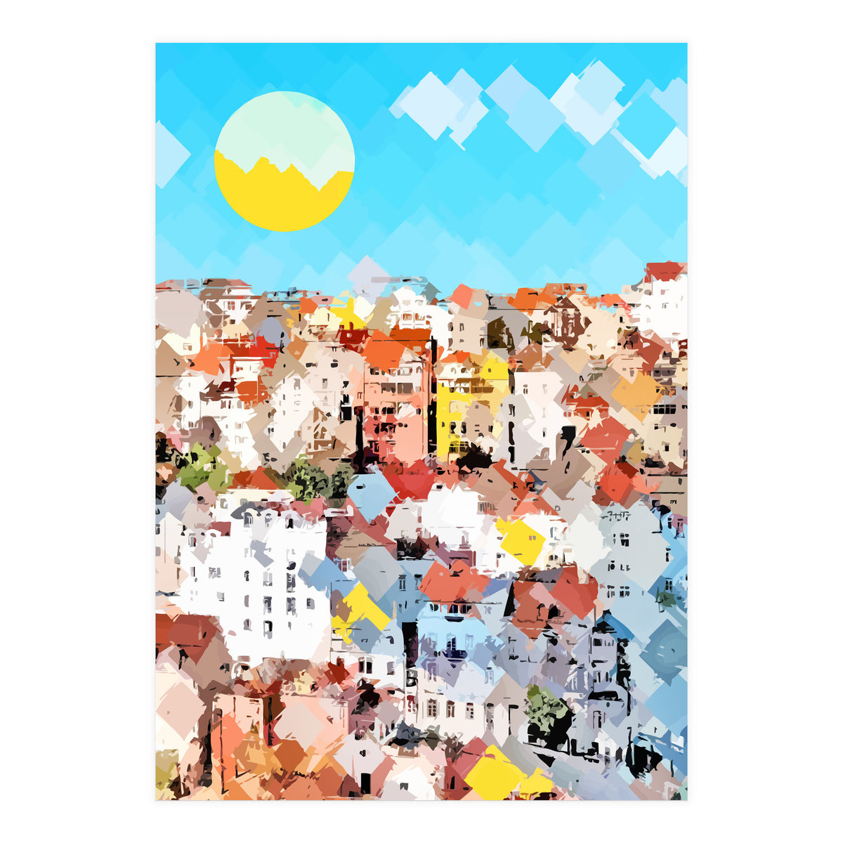 City Of Dreams, Italy Pastel Cityscape Painting, Architecture Buildings Abstract Illustration (Print Only)