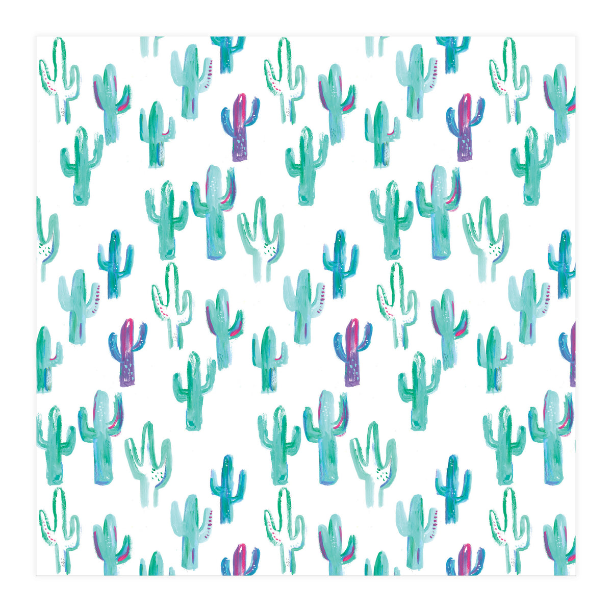 All Over Painted Cacti Mint And Pink (Print Only)