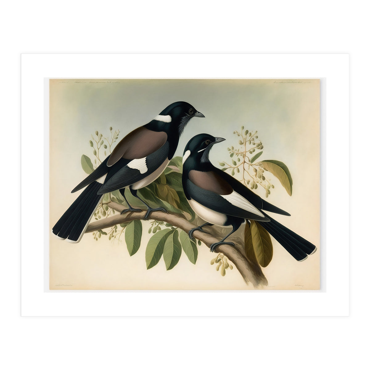 Magpies Vintage Painting (Print Only)