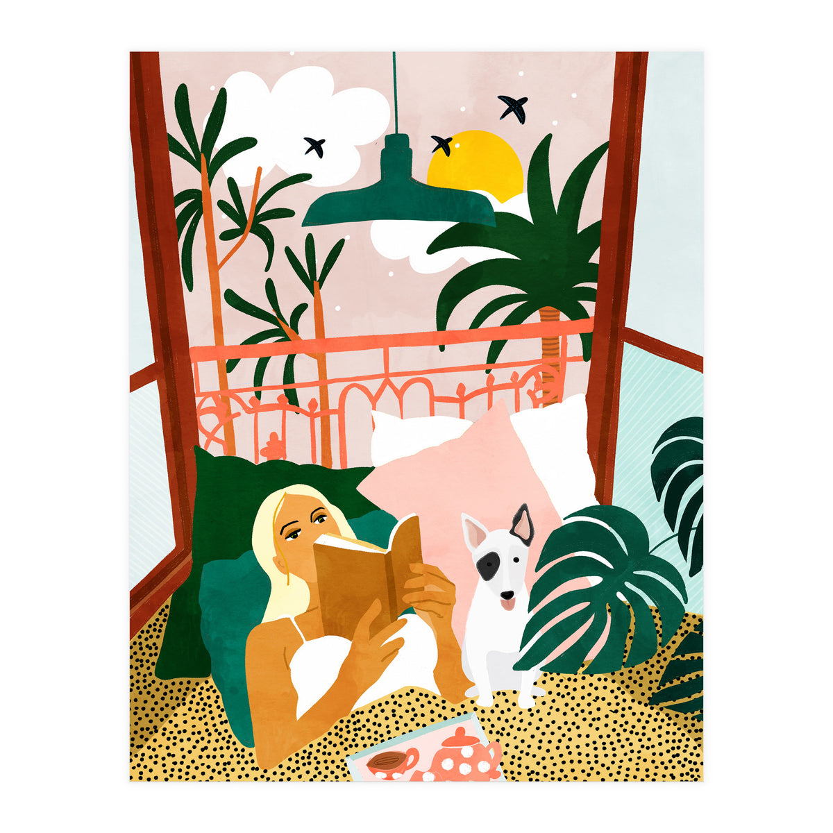 Pet Pals, Animals Lovers Illustration, Travel With Pets Modern Bohemian Painting (Print Only)