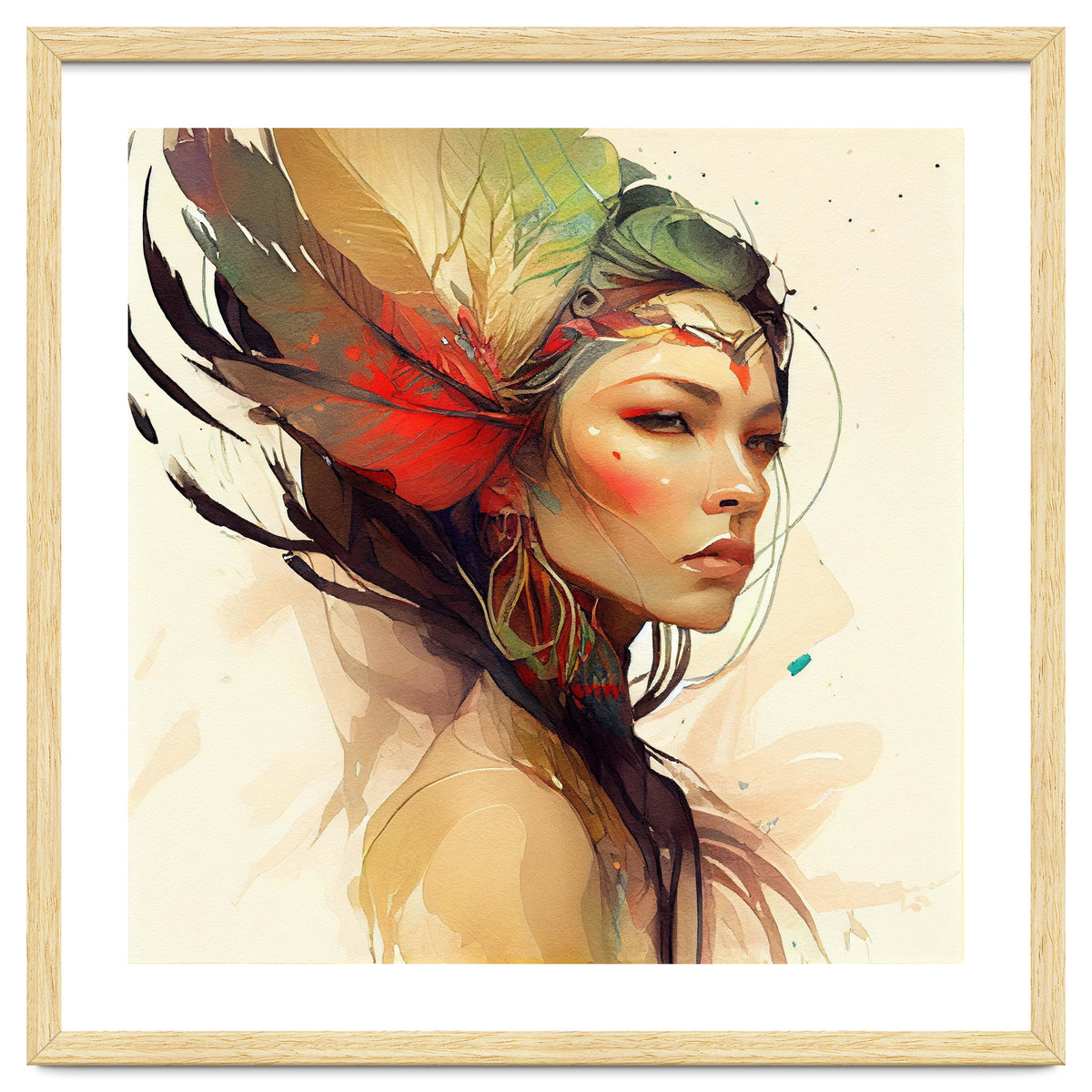 Watercolor Floral Indian Native Woman #14