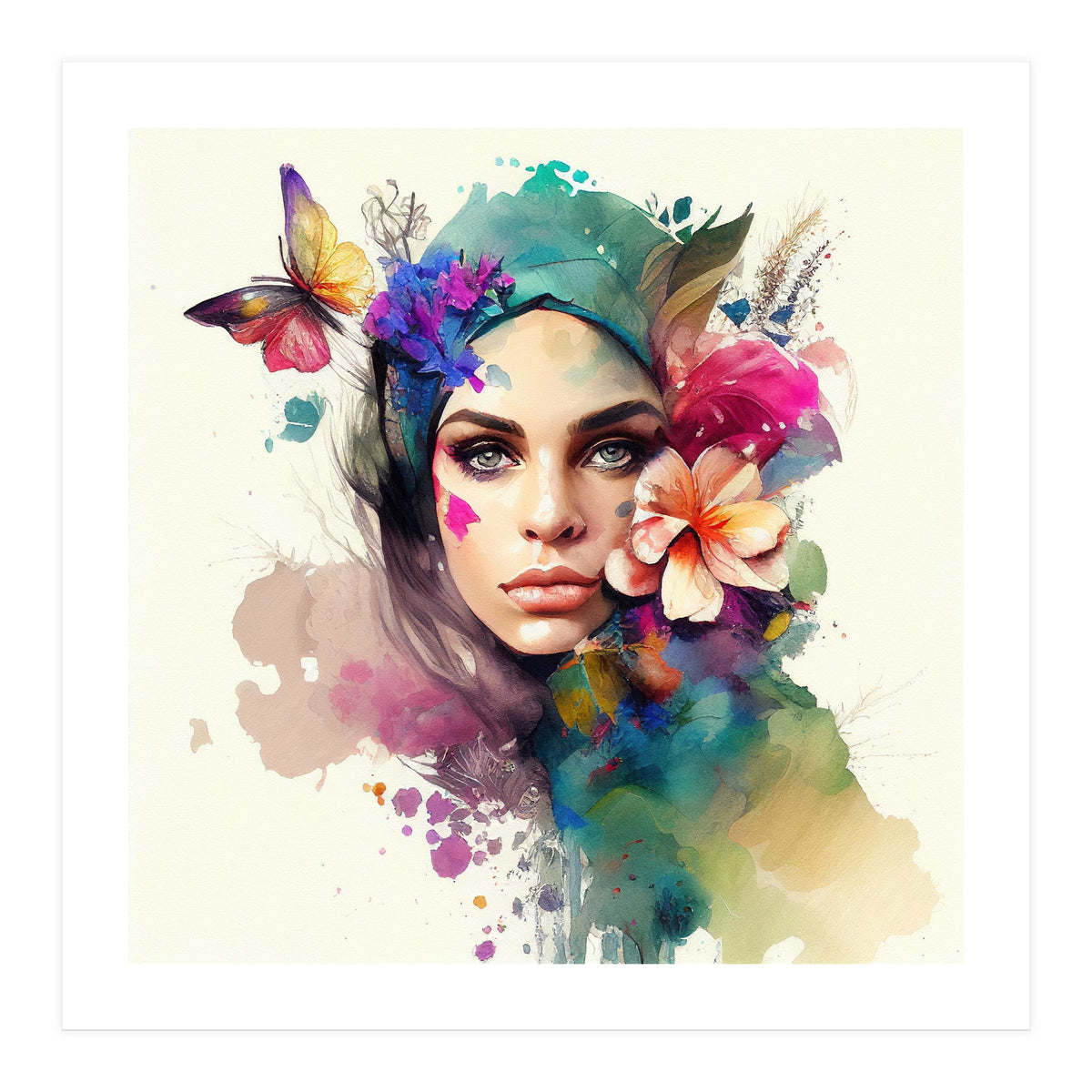 Watercolor Floral Arabian Woman #10 (Print Only)
