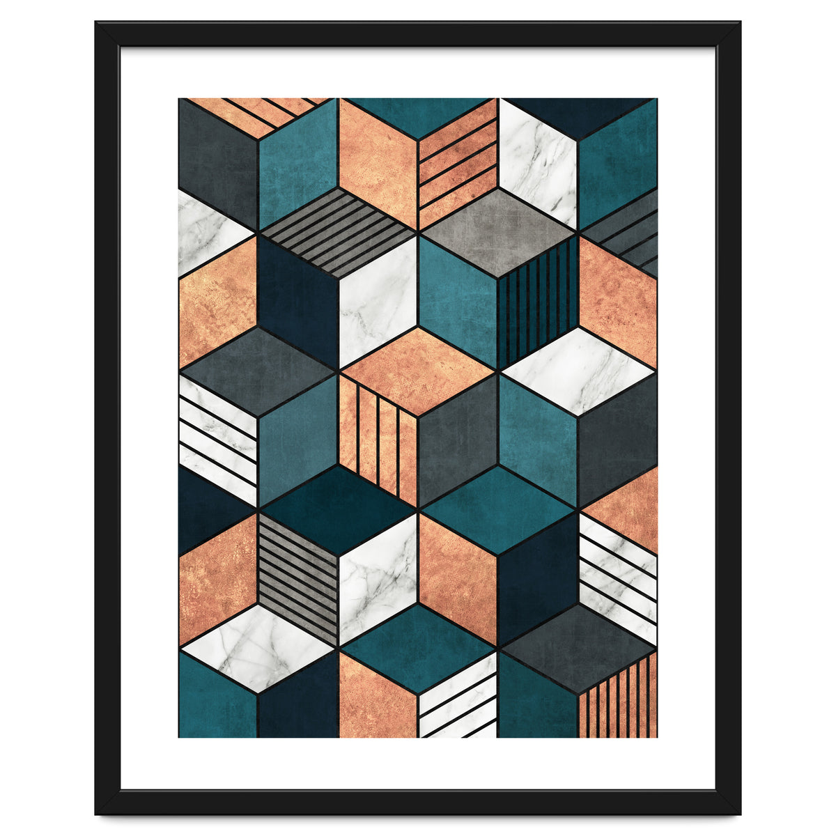 Copper, Marble and Concrete Cubes 2 with Blue