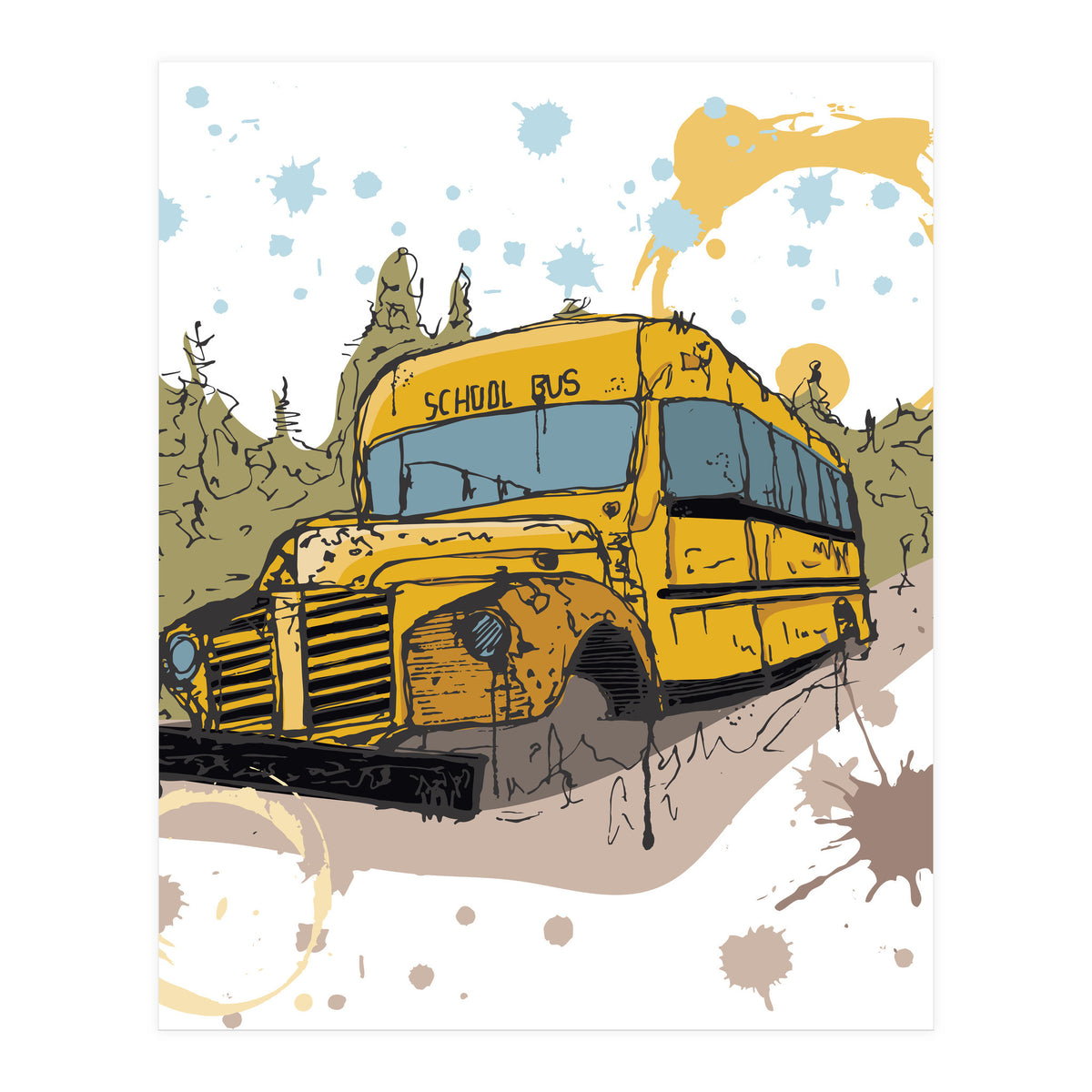Abandoned school bus sketch (Print Only)