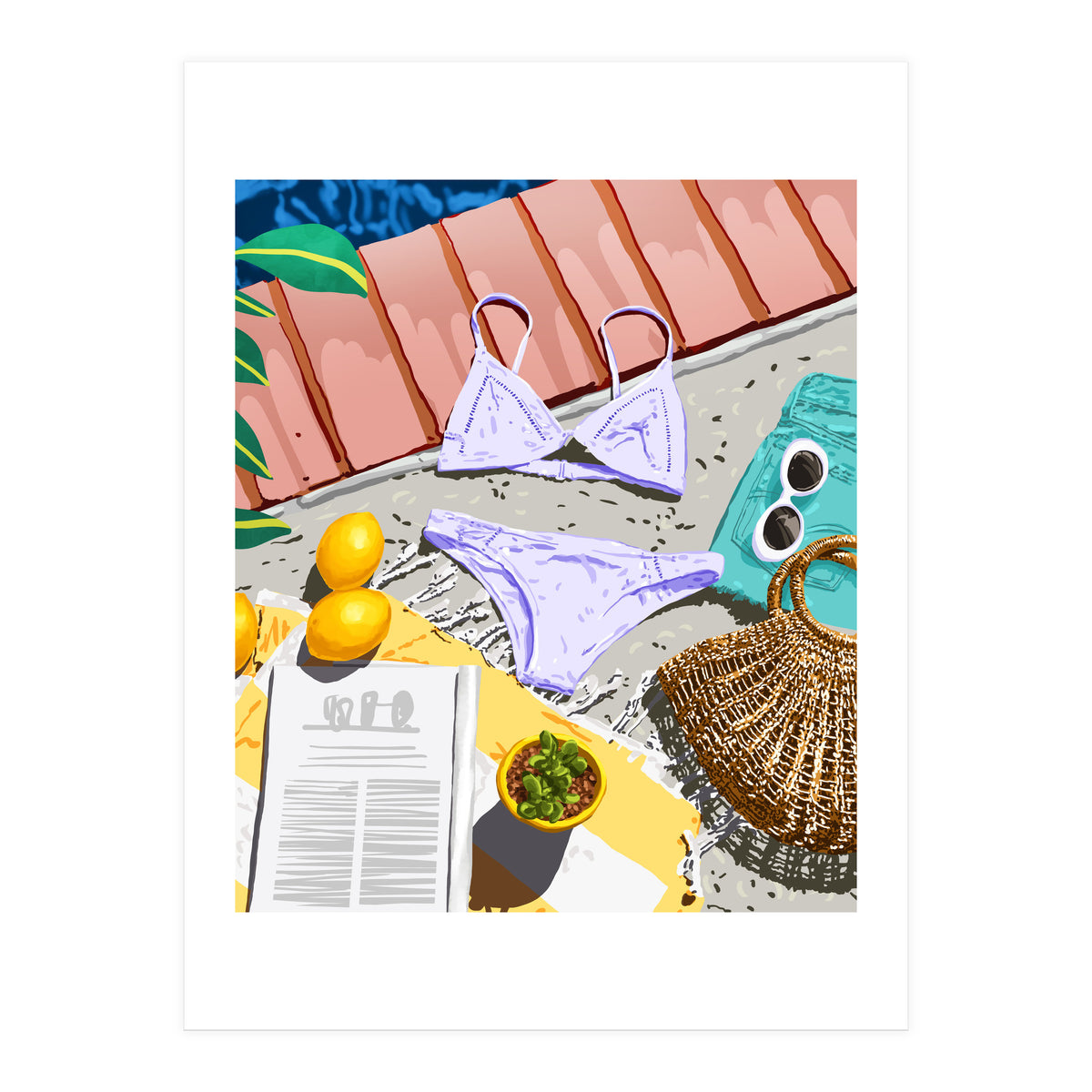 Summer on my mind, Tropical Travel Swimming Pool Fashion Illustration, Eclectic Beachy Summer Bikini (Print Only)