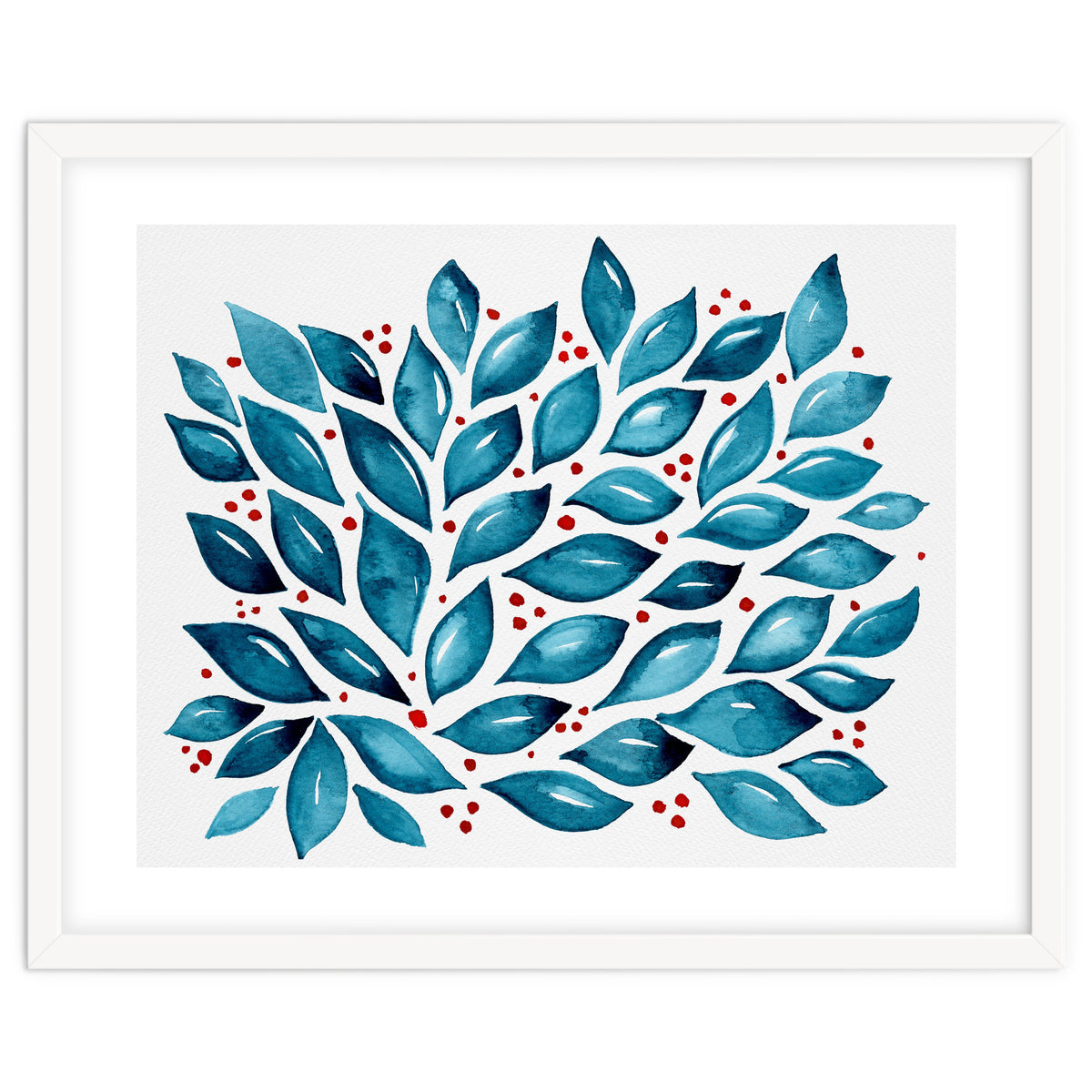 Abstract leaves and dots - teal and red