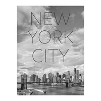 NYC Brooklyn Bridge & Lower Manhattan | Text & Skyline (Print Only)