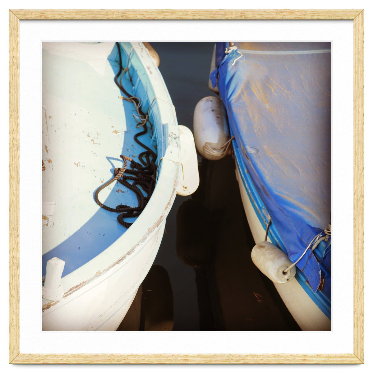 Blue and white wooden fishing boats