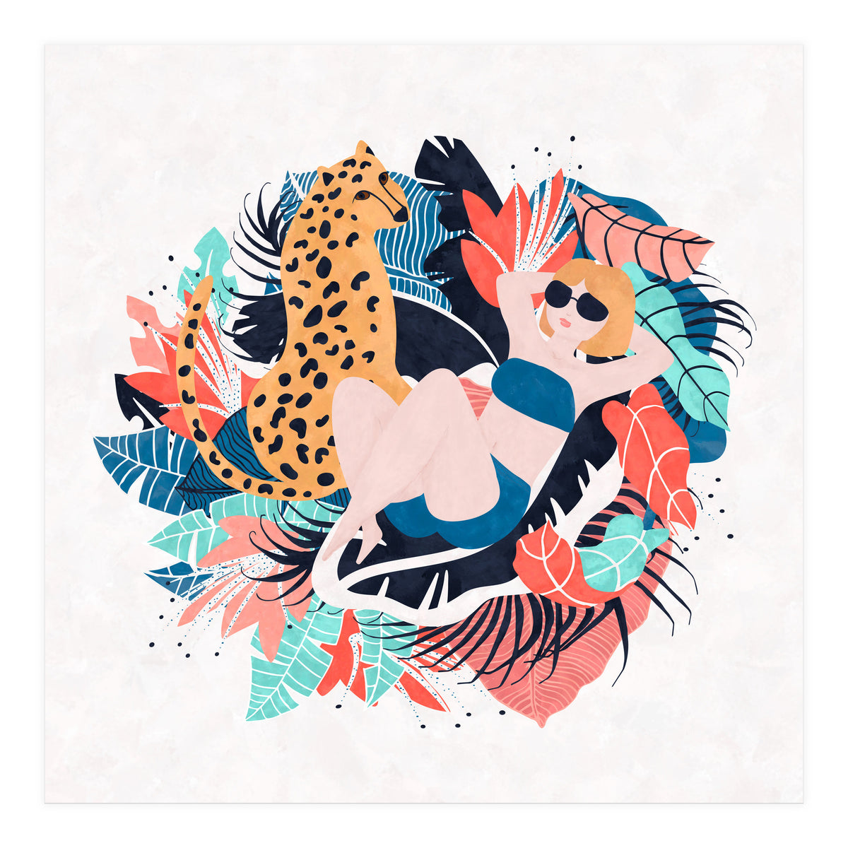 Yellow Hair Tropical Girl With Cheetah (Print Only)