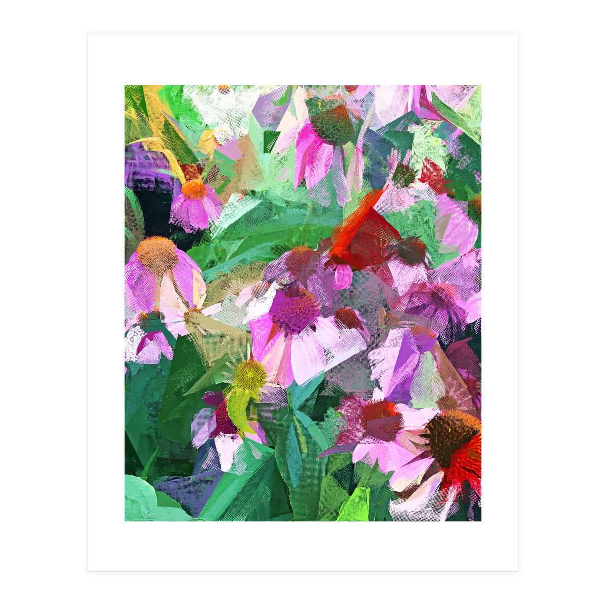 The Memory of Spring, Crosshatch Botanical Floral Painting, Plants Garden Meadow, Flowers Nature Digital Illustration (Print Only)