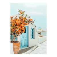 Greece Airbnb, Greece Photography Travel Digital Art, Scenic Landscape Architecture, White Building (Print Only)