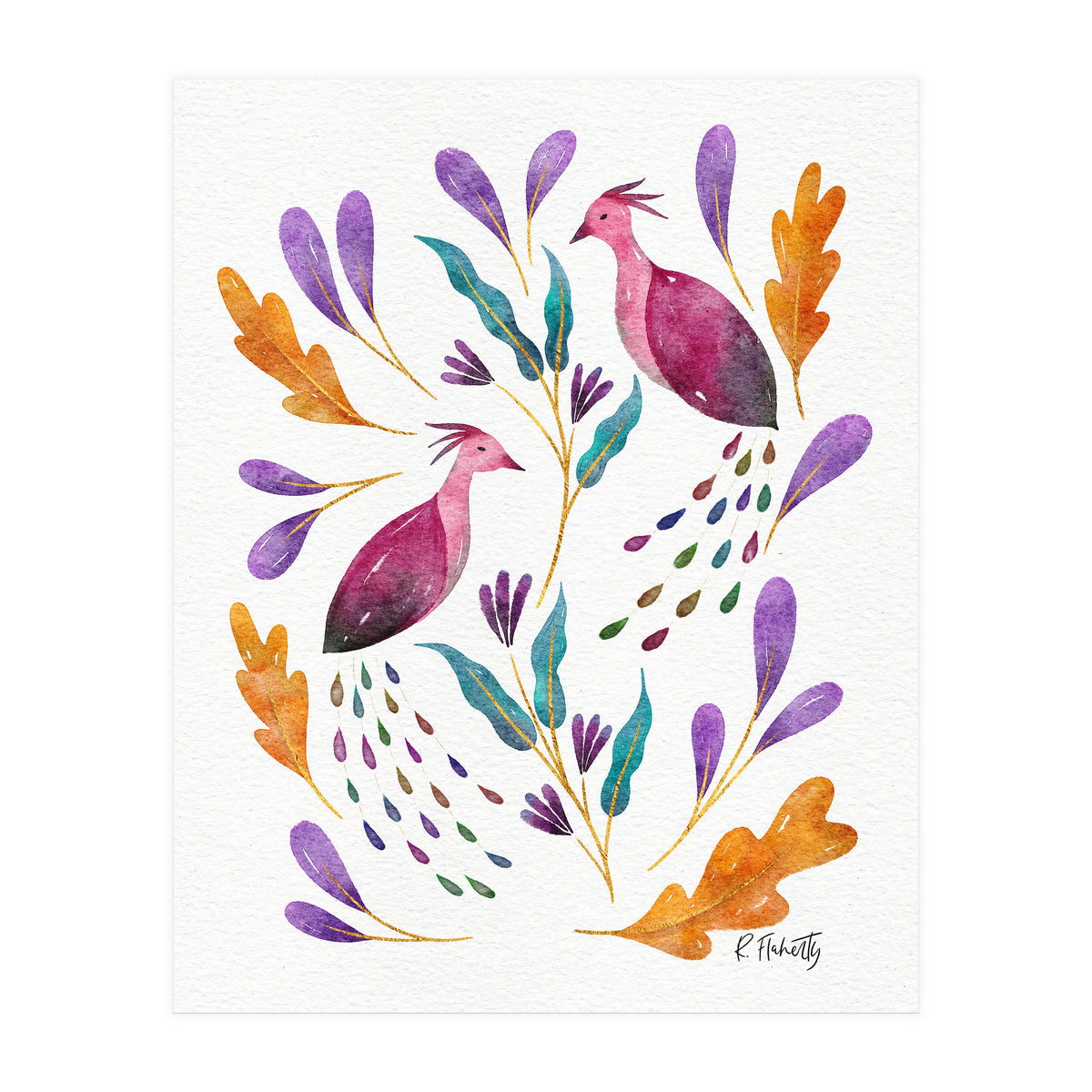 Folk Art Peacocks | Pink (Print Only)