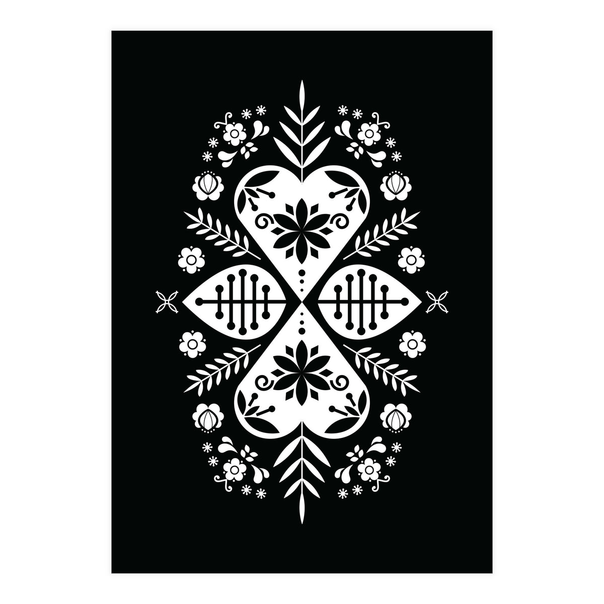 Scandinavian Folk Pattern Monochrome 01  (Print Only)