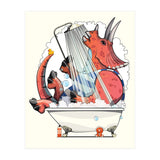 Dinosaur Triceratops in the Shower, funny bathroom humour (Print Only) thumbnail
