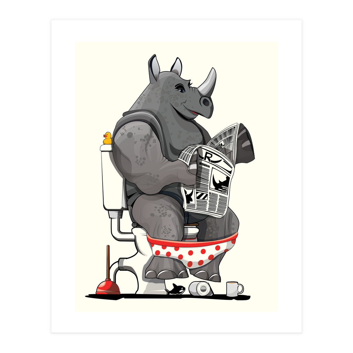 Rhinoceros on the Toilet, Funny Bathroom Humour (Print Only)
