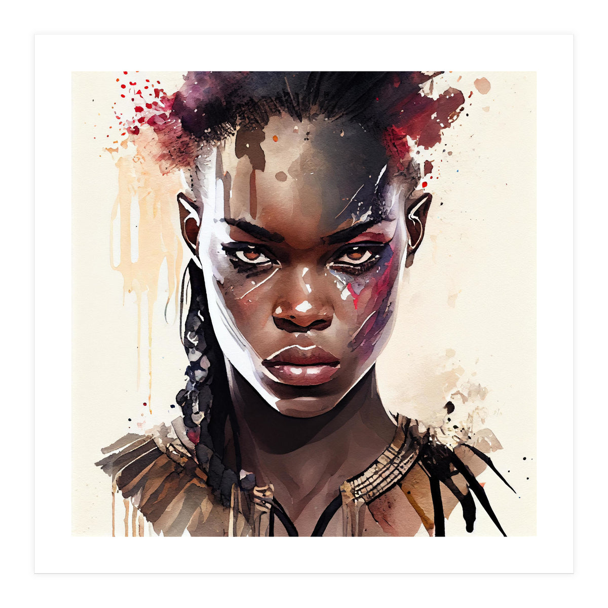 Watercolor African Warrior Woman #2 (Print Only)
