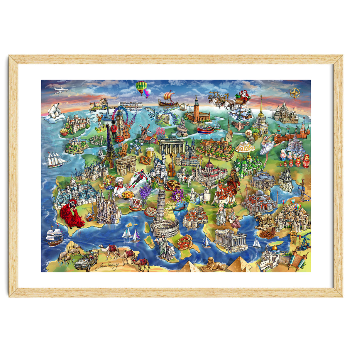 European World Wonders Illustrated Map