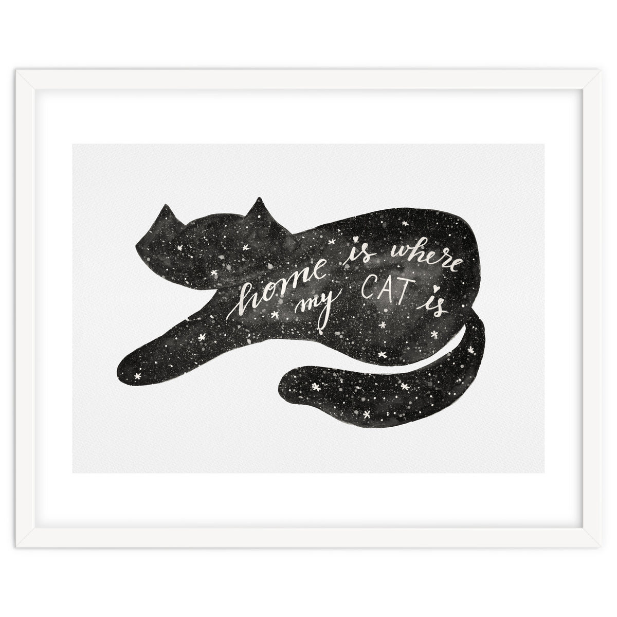 Watercolor galaxy cat - black and white