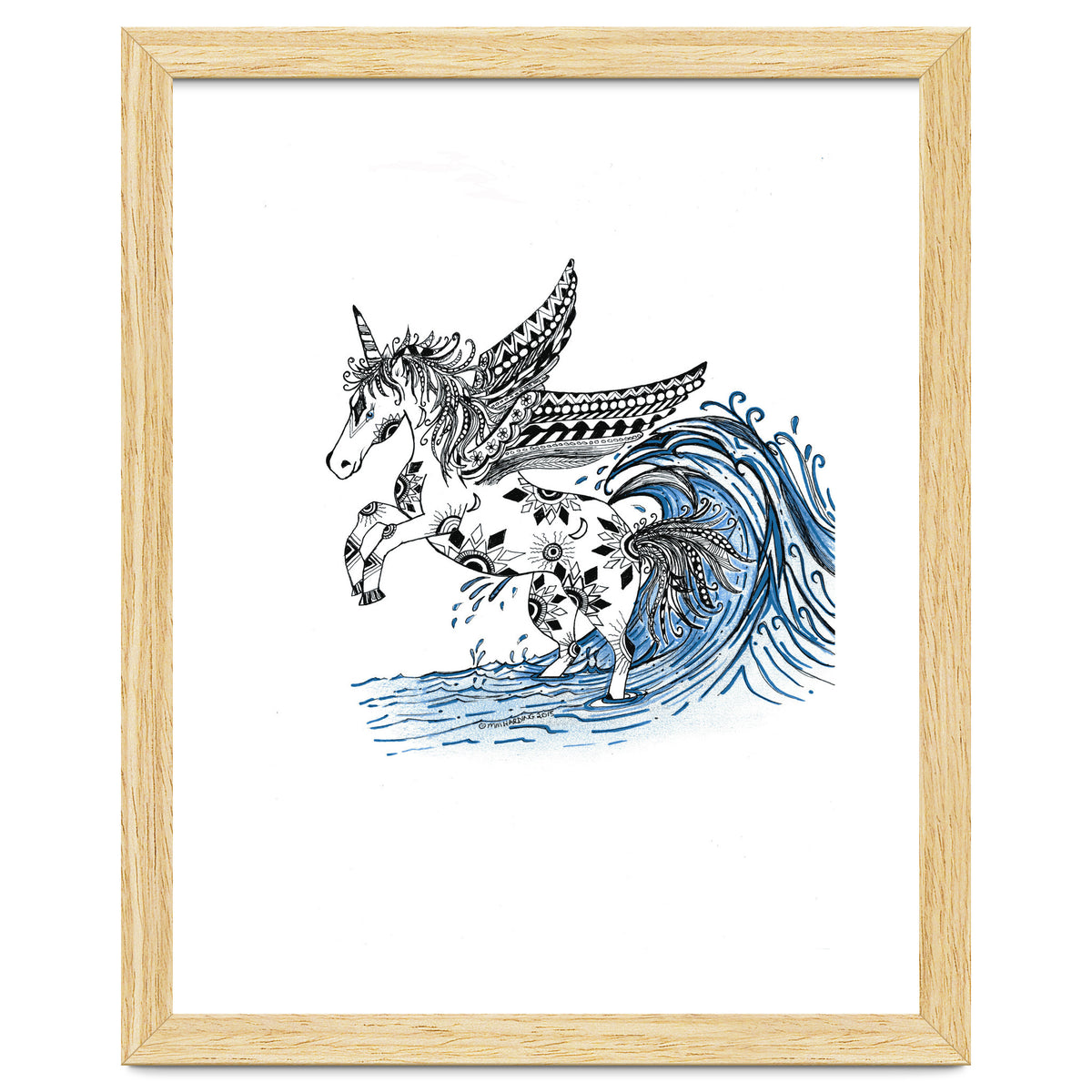 Winged Sun And Moon Unicorn Zentangle