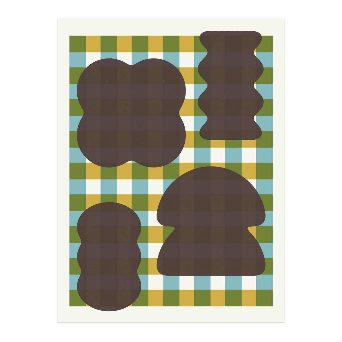 Funky Organic Shapes on a Plaid Background (Print Only)