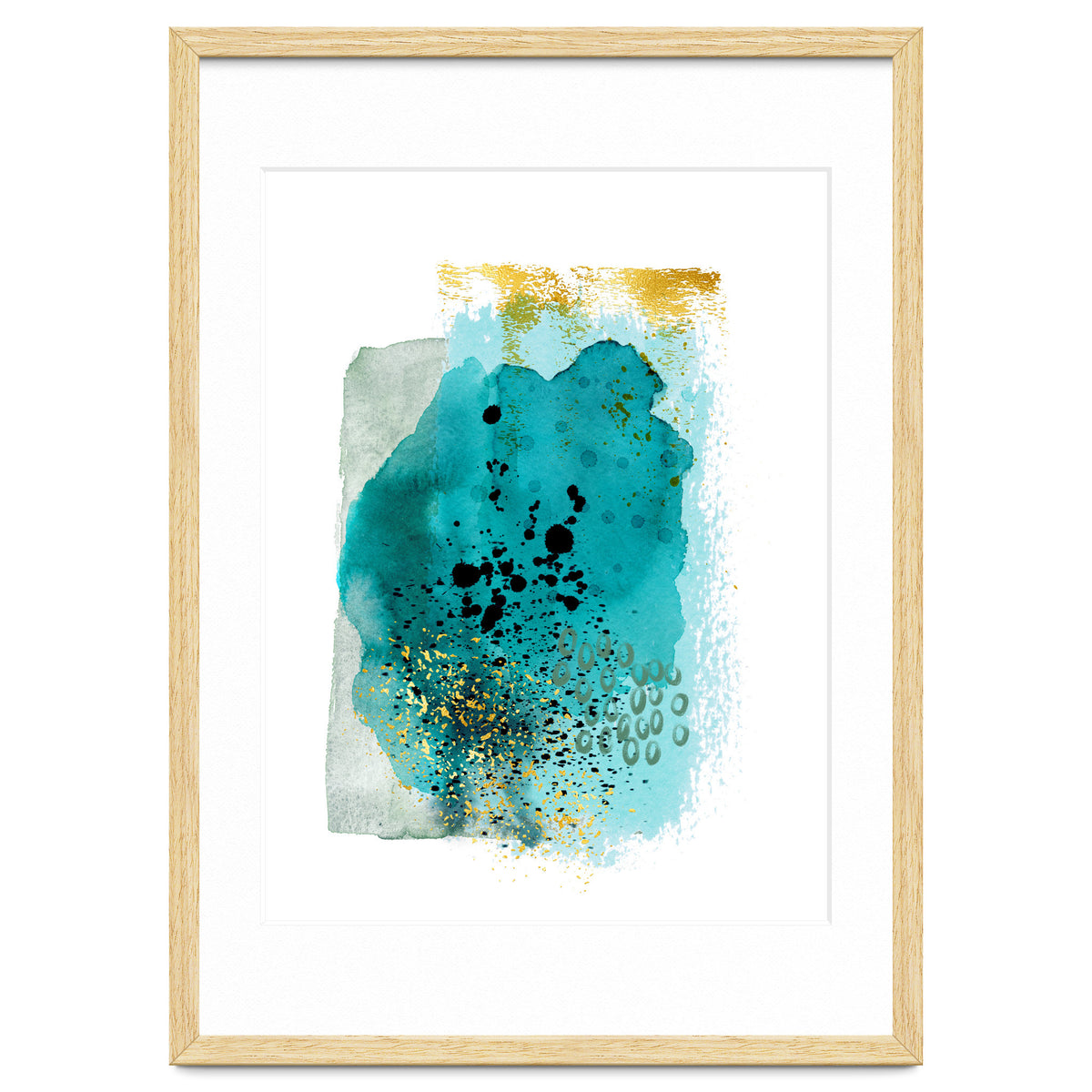 Abstract watercolour turquoise and gold