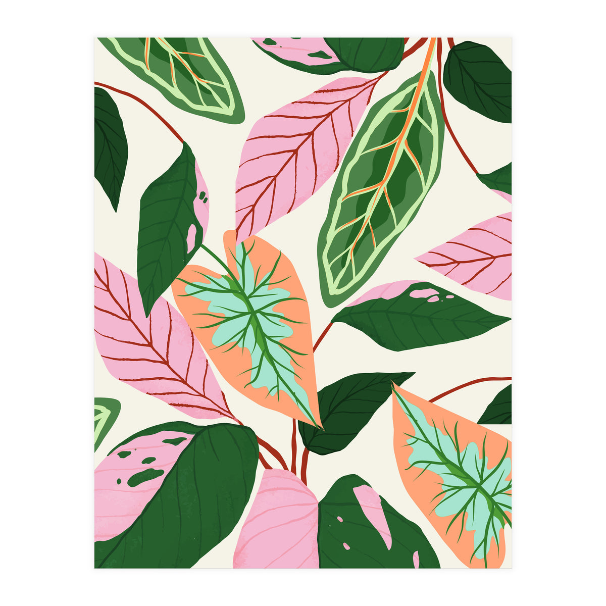 The Inseparable V.01, Nature Botanical Plants, Blush Leaves Modern Boho, Pastel Illustration Garden (Print Only)