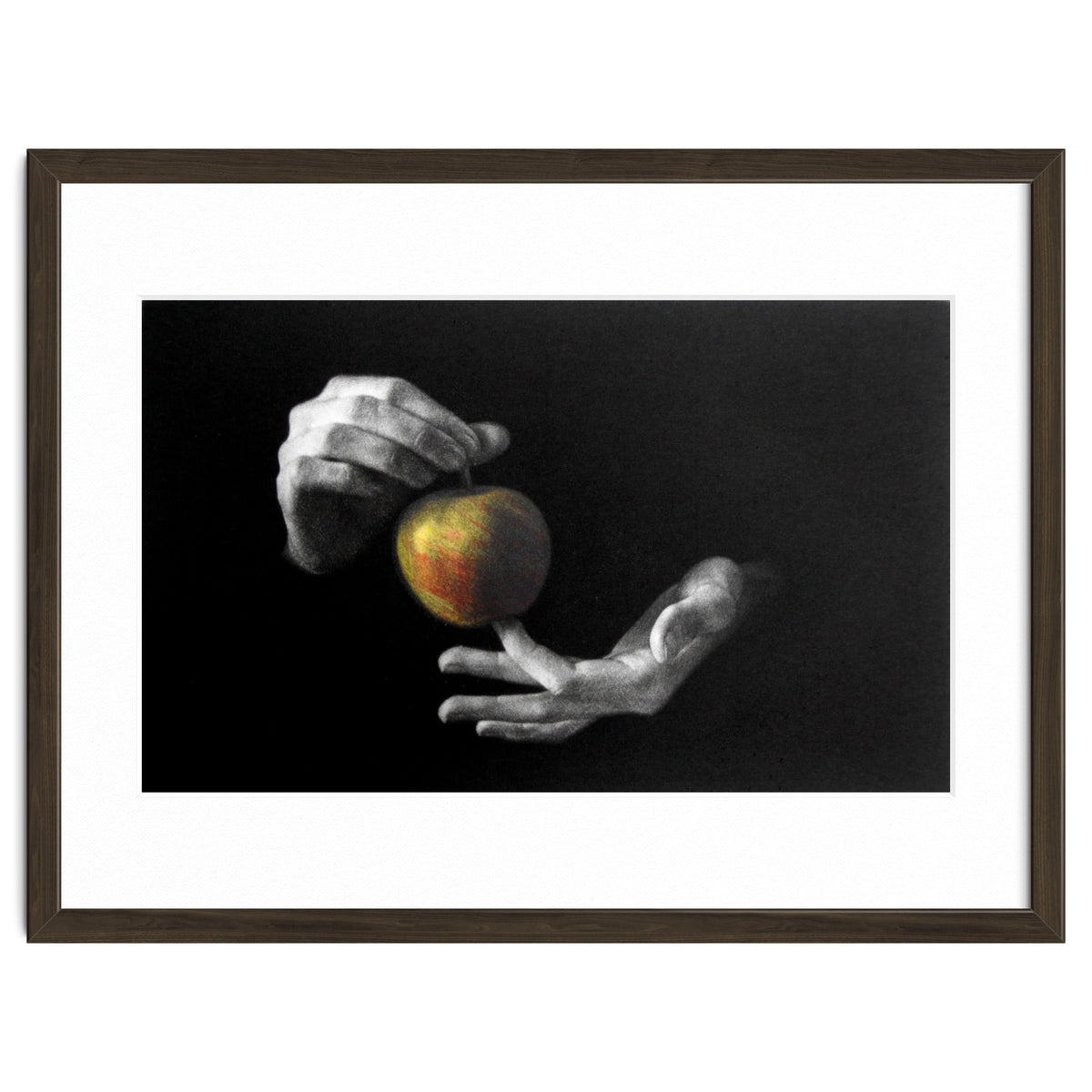 Mezzotint Hands Apple Left