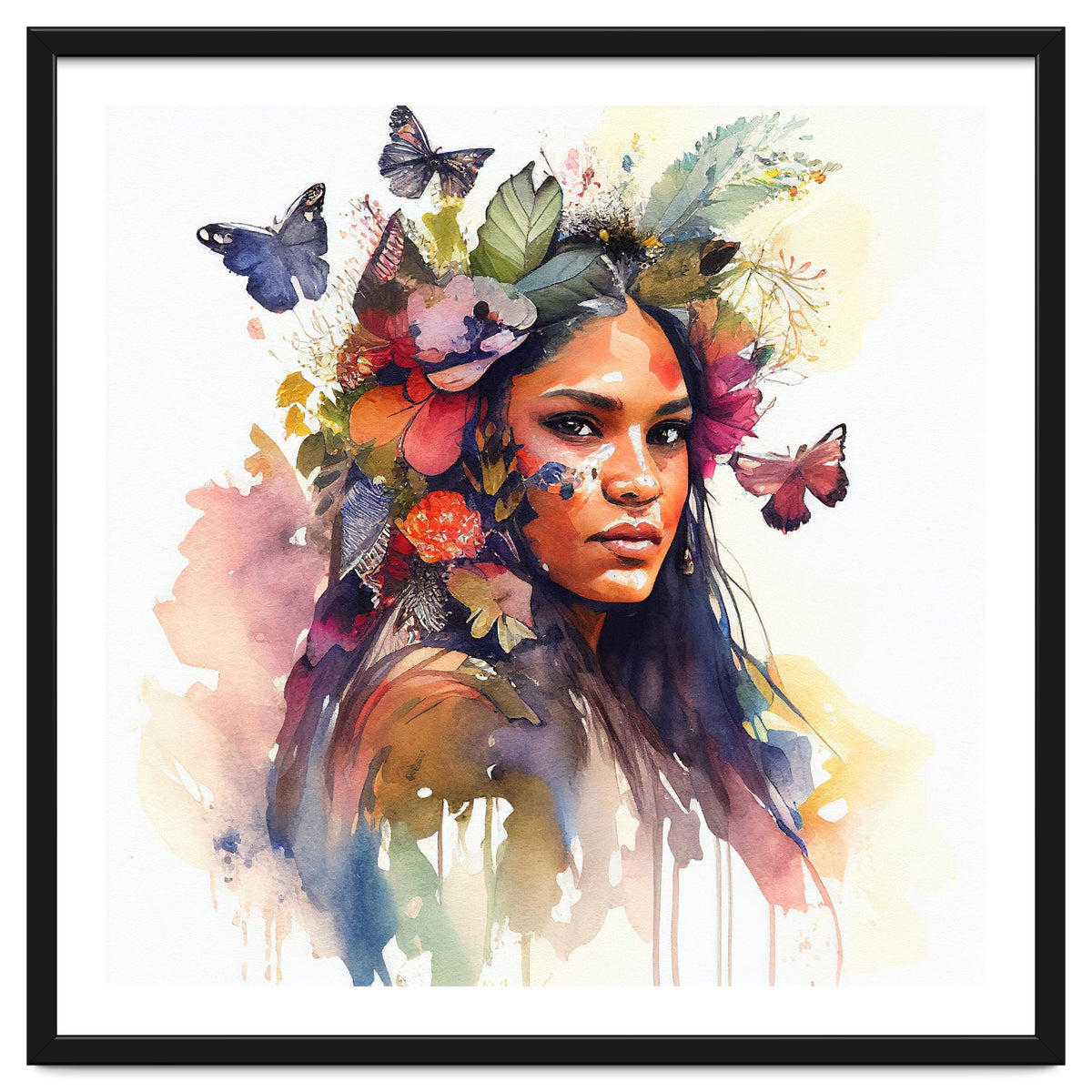Watercolor Floral Indian Native Woman #5