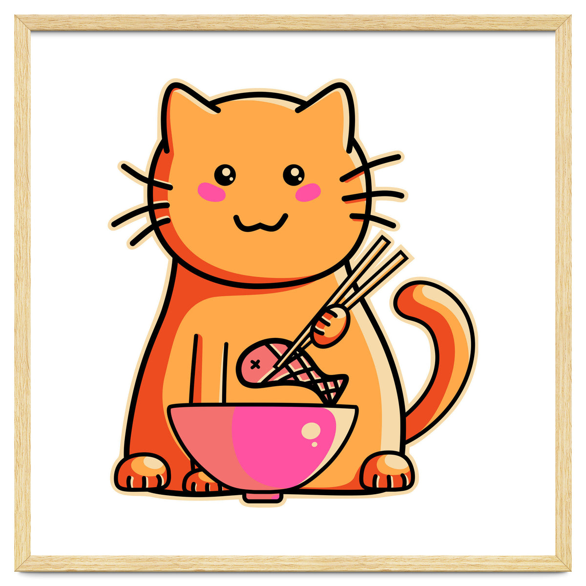 A Cat's Favourite Meal - kawaii cat eating fish with chopsticks
