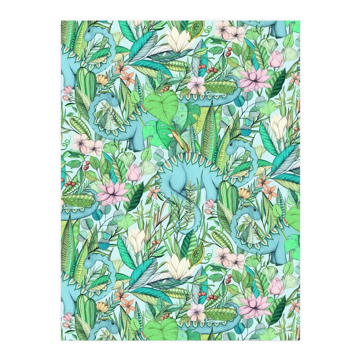 Improbable Botanical with Dinosaurs - soft pastels (Print Only)