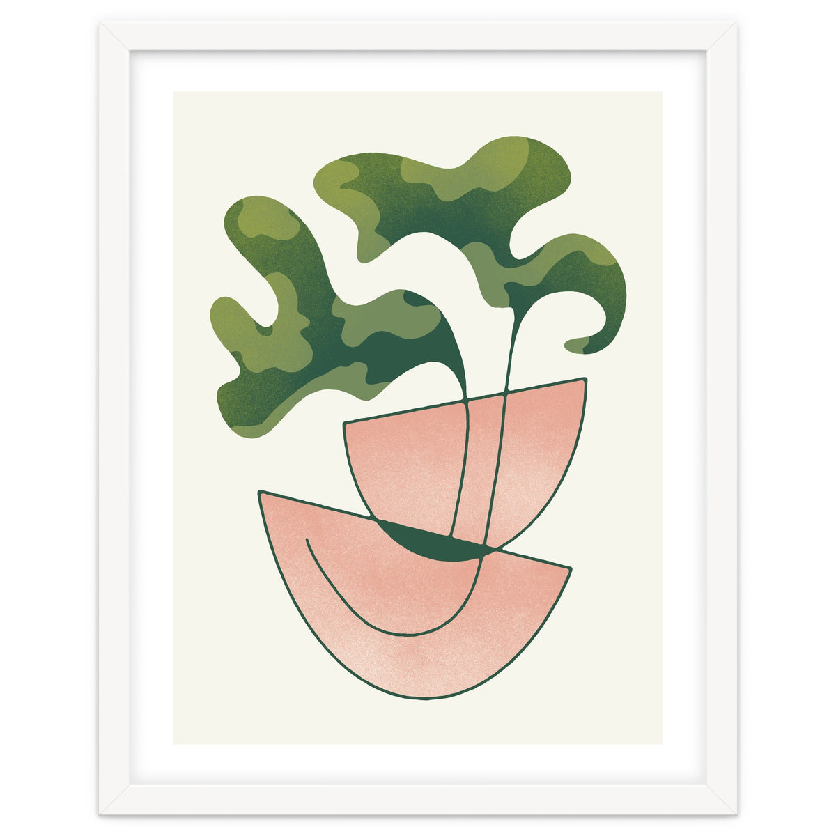 Two Abstract Plant Leaves In A Geometric Vase