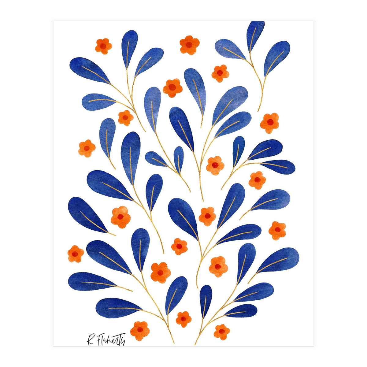 Springtime Floral | Blue and Orange (Print Only)