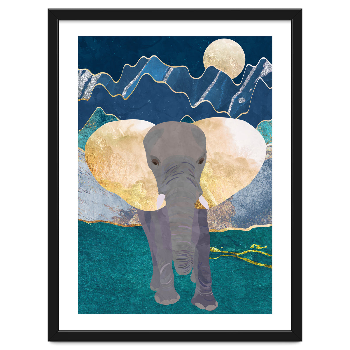 Elephant by the moonlit mountains