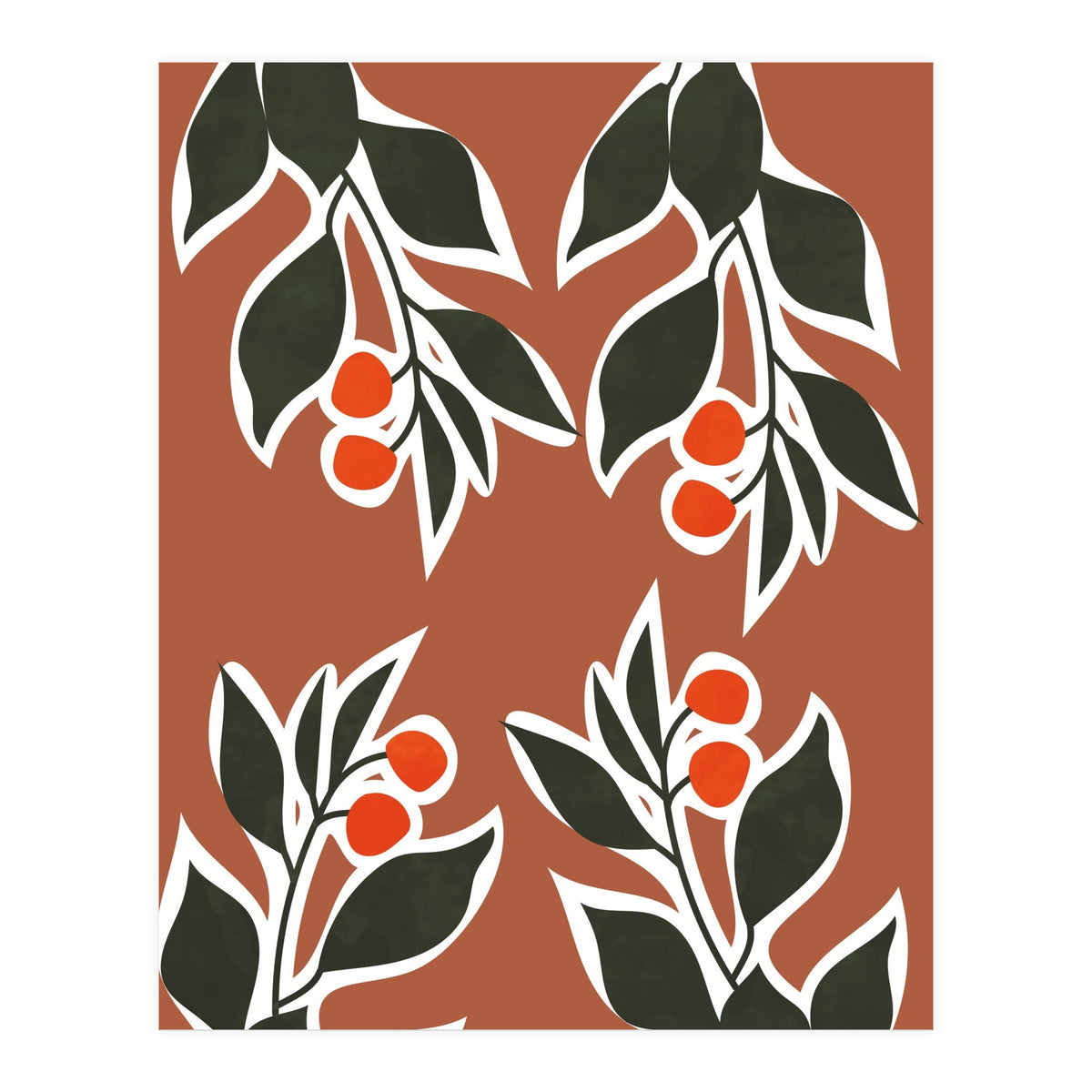 Red Cherry Leaf Boho Botanical II (Print Only)