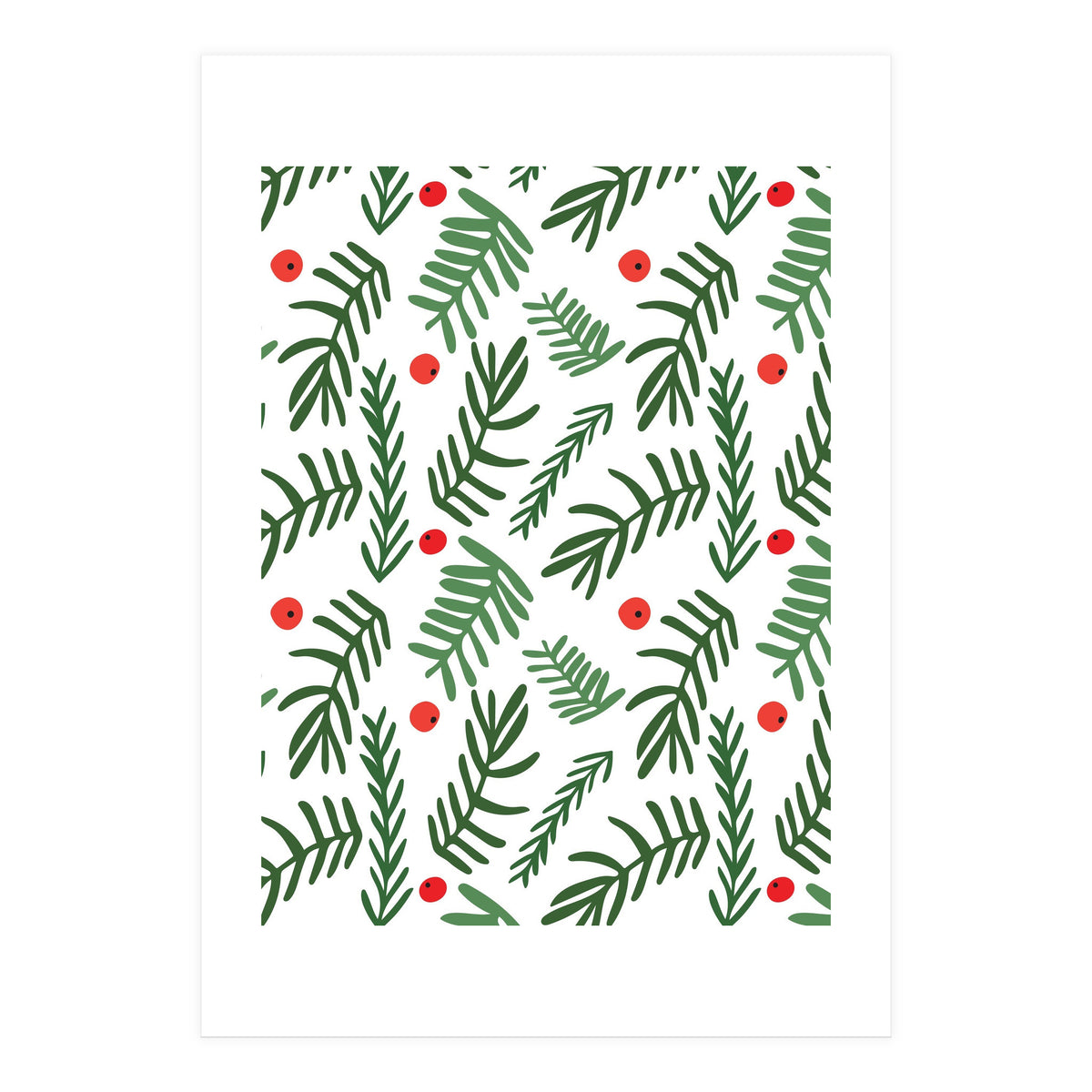Pine Tree Branches With Christmas Berries Pattern (Print Only)