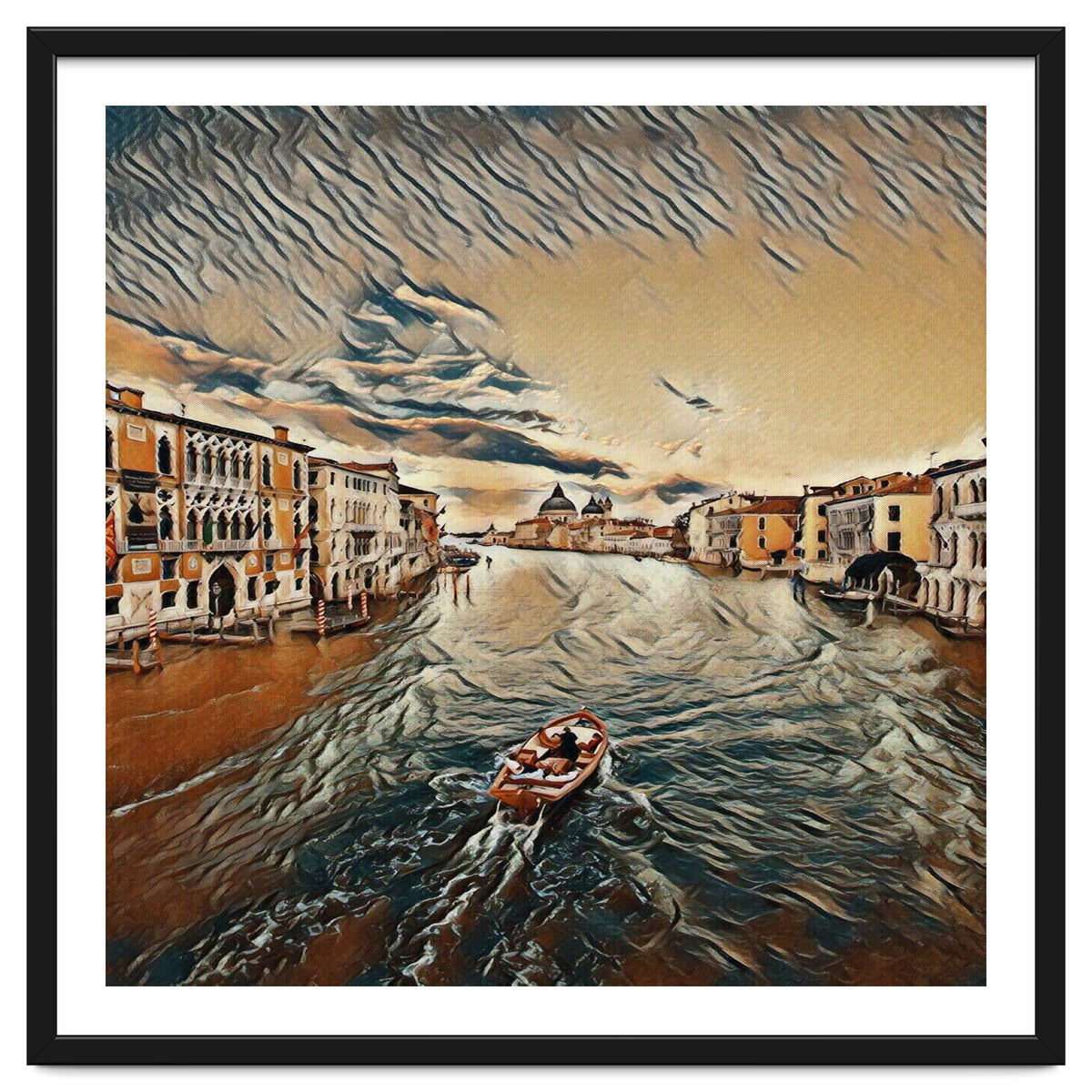 Boat In Venice`s Water Italian Tour Vintage