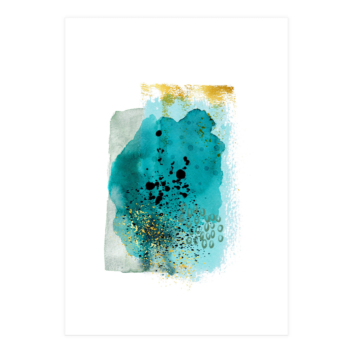 Abstract watercolour turquoise and gold (Print Only)